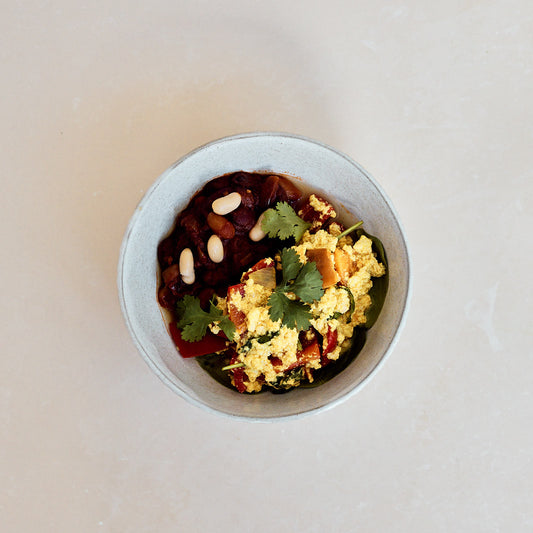 Mexican Vegan Breakfast Scramble with Smokey Baked Beans