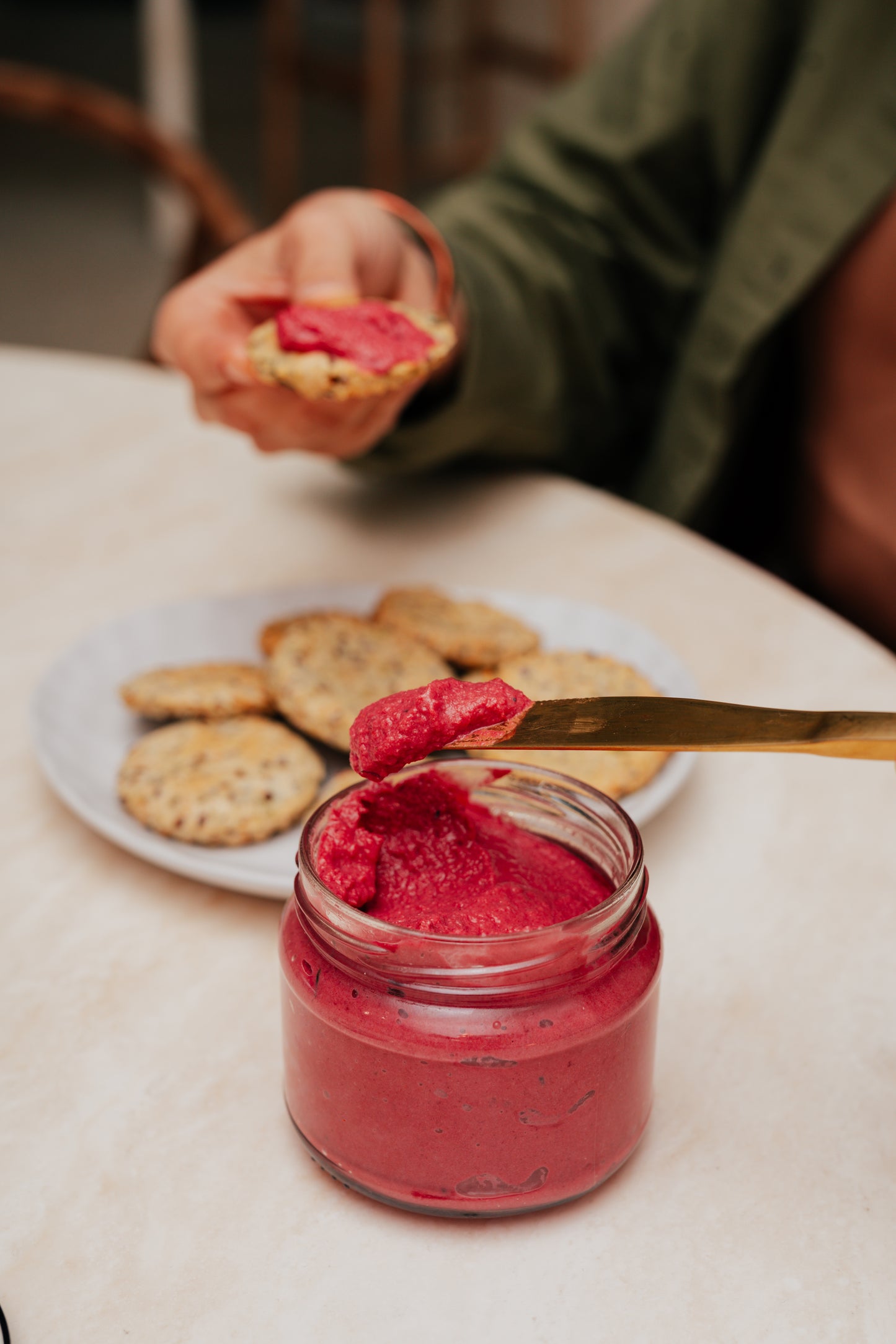 Beetroot Cashew Cheese with GF Seed Crackers